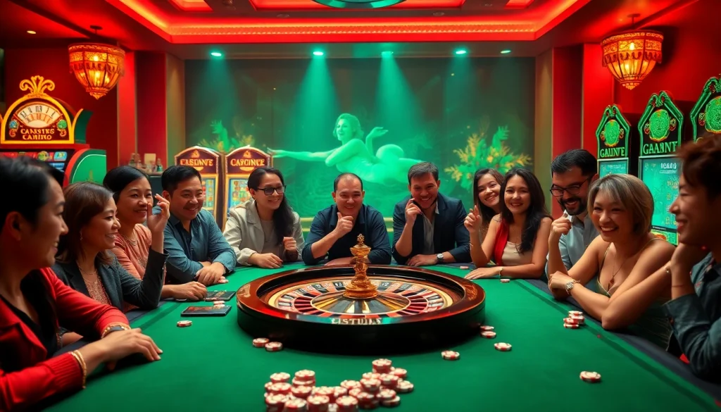 Experience the thrill of winning at e28 casino tables with vibrant players enjoying poker and roulette games.