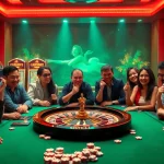 Experience the thrill of winning at e28 casino tables with vibrant players enjoying poker and roulette games.