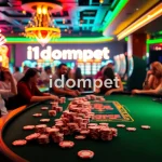 i1dompet casino scene featuring a lively poker game with colorful chips and excited players.