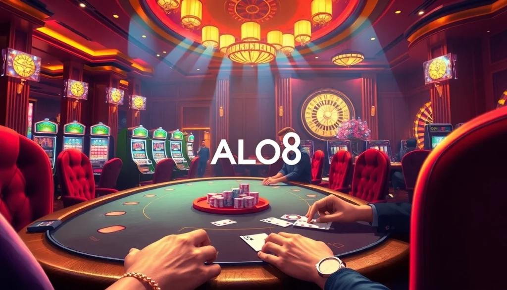 ALO8 welcomes you with a thrilling poker showdown in a vibrant casino.